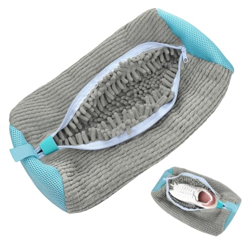 elook Schuhwaschbeutel Waschmaschine, Wiederverwendbarer Schuhbeutel Waschmaschine, Waschbeutel Schuhe Waschmaschine mit Reißverschluss für Alle Schuharten und Größen - 38 x 19 cm (Grau) von elook