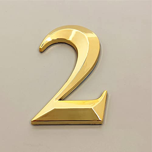 3D Selbstklebendes Hausschild Zahlen 7CM Nummer 0-9 Buchstaben A-F 3M Aufkleber Silber Golden ABS Galvanik Türschild Schild für Zimmer Zuhause Wohnung Schrank Tisch Briefkasten Drinnen (Goldene 2) von elpruperif
