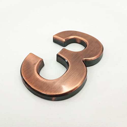 Selbstklebende 3D Hausnummern 10cm 0?9 Strichschild Modernes Rot Kupfer Braun Türschild Nummer Hoteladresse Briefkasten Ziffern Wandaufkleber ABS Galvanik Spiegeloberfläche (3) von elpruperif