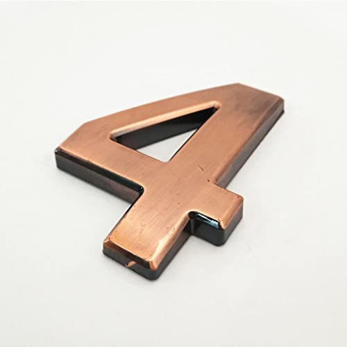 Selbstklebende 3D Hausnummern 10cm 0?9 Strichschild Modernes Rot Kupfer Braun Türschild Nummer Hoteladresse Briefkasten Ziffern Wandaufkleber ABS Galvanik Spiegeloberfläche (4) von elpruperif