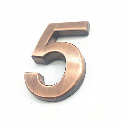 Selbstklebende 3D Hausnummern 50mm 0-9 Buchstabe A-Z Strichschild Moderne Rote Bronzefarbe Türnummer Adresse Ziffern 3M-Aufkleber Schild ABS-Galvanik, für Hotel Apartment Briefkasten (5) von elpruperif