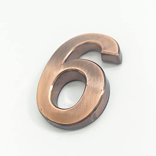 Selbstklebende 3D Hausnummern 50mm 0-9 Buchstabe A-Z Strichschild Moderne Rote Bronzefarbe Türnummer Adresse Ziffern 3M-Aufkleber Schild ABS-Galvanik, für Hotel Apartment Briefkasten (6) von elpruperif