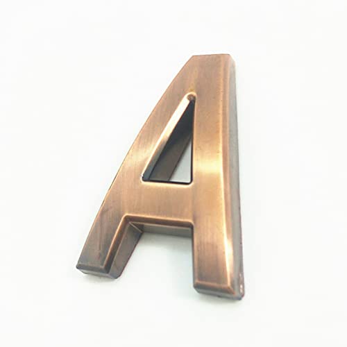 Selbstklebende 3D Hausnummern 50mm 0-9 Buchstabe A-Z Strichschild Moderne Rote Bronzefarbe Türnummer Adresse Ziffern 3M-Aufkleber Schild ABS-Galvanik, für Hotel Apartment Briefkasten (A) von elpruperif