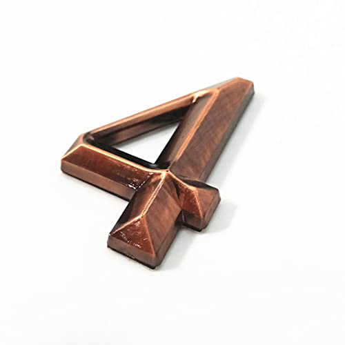Selbstklebende 3D-Hausnummernschild 50mm 0-9 Strichschild Modernes Rot Kupfer Bronze Farbe Türnummer Hoteladresse Postfach Ziffern 3M-Aufkleber Schild ABS Galvanisierte Spiegeloberfläche (4) von elpruperif