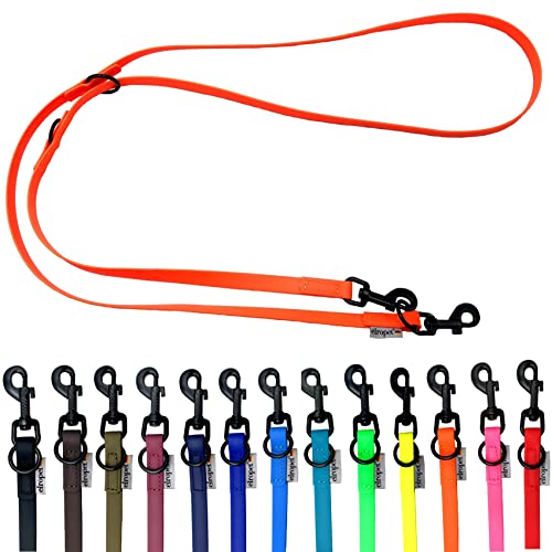 Biothane Hundeleine schwarzer Haken verstellbar für kleine Hunde/große Hunde 2m / 2,40m / 2,80m / 3,50m / 5m (Neonorange, 2,40m X 13mm) von elropet