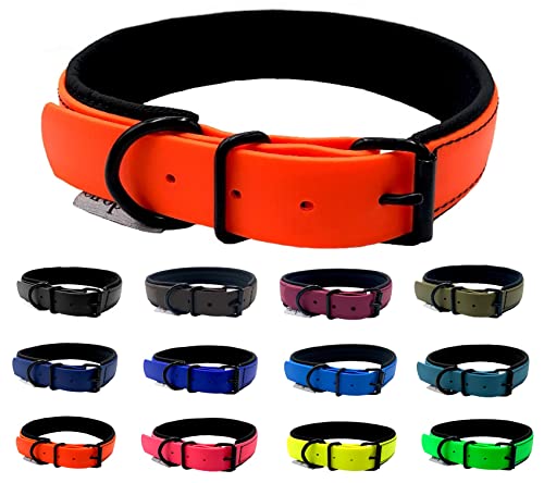 Hundehalsband Biothane Softshell unterlegt kleine Hunde / große Hunde verstellbar Black Edition (M 45-50cm, Neonorange) von elropet