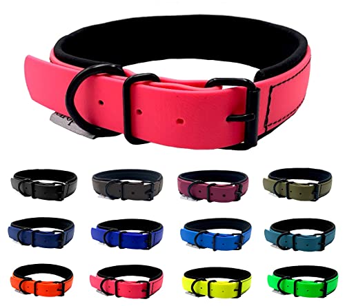 Hundehalsband Biothane Softshell unterlegt kleine Hunde / große Hunde verstellbar Black Edition (M 45-50cm, Neonpink) von elropet