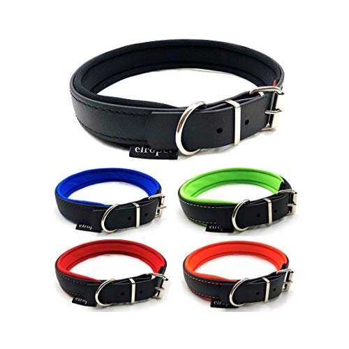 Hundehalsband Biothane mit Neopren unterlegt und verstellbar für kleine Hunde / mittlere Hunde / große Hunde XS - L (XL 53cm - 60cm, Schwarz-Neongrün) von elropet