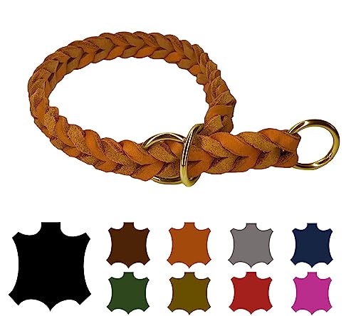 Hundehalsband Fettleder/Halsband ZugStopp Messing/kleine Hunde & große Hunde / 15mm / 20mm / 25mm / XXS - XL (40 Breite: 15mm, Cognac) von elropet