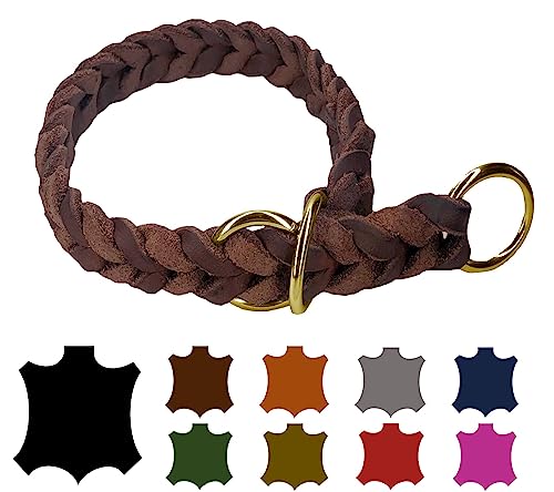 Hundehalsband Fettleder/Halsband ZugStopp Messing/kleine Hunde & große Hunde / 15mm / 20mm / 25mm / XXS - XL (50 Breite: 25mm, Braun) von elropet