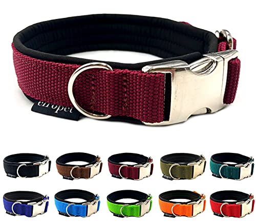 Hundehalsband Softshell unterlegt verstellbar für kleine Hunde & große Hunde S / M / L / XL (S 36cm - 44cm Breite: 35mm, Bordeaux) von elropet