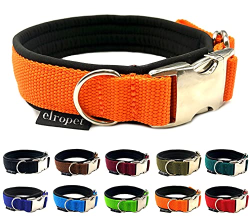 Hundehalsband Softshell unterlegt verstellbar für kleine Hunde & große Hunde S / M / L / XL (XL 51cm - 59cm Breite: 25mm, Orange) von elropet