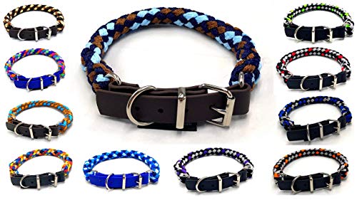 Hundehalsband für kleine Hunde / mittlere Hunde / große Hunde verstellbar S / M / L / XL mit Biothane Schnallenverschluss M 43 - 48cm, Hawaii (Hellbraun, türkis, Curry) von elropet