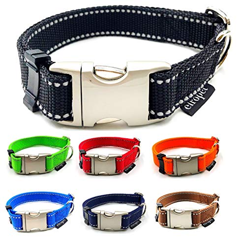 Hundehalsband reflektierend für kleine / mittlere / große Hunde verstellbar S - L / Breite 20mm oder 25mm (M 40cm - 55cm Breite: 25mm, Braun mit Reflektoren) von elropet