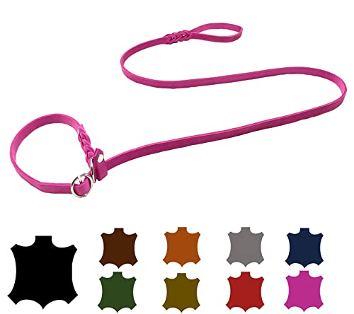 Hundeleine Fettleder Agility/Retrieverleine mit Zugstopp/Moxonleine für kleine Hunde/große Hunde (1,50m X 12mm, Pink) von elropet
