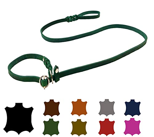 Hundeleine Fettleder Agility/Retrieverleine mit Zugstopp/Moxonleine für kleine Hunde/große Hunde (1,70m X 12mm, Tannengrün) von elropet