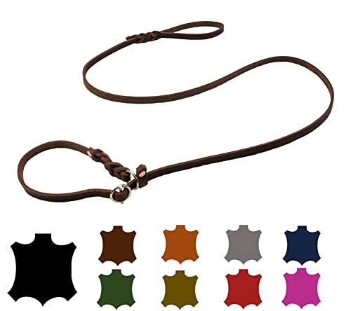 Hundeleine Fettleder Agility/Retrieverleine mit Zugstopp/Moxonleine für kleine Hunde/große Hunde (1,30m X 8mm, Braun) von elropet