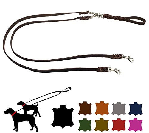 Hundeleine Fettleder Zwei Hunde Zwillingsleine kleine Hunde/große Hunde Doppelleine (1,50m X 12mm, Schwarz) von elropet