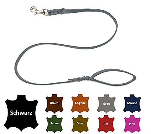 Hundeleine Fettleder kleine Hunde/große Hunde MIT Handschlaufe Made IN Germany 1m - 5m (2,0m X 15mm, Grau) von elropet