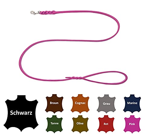 Hundeleine Fettleder kleine Hunde/große Hunde MIT Handschlaufe Made IN Germany 1m - 5m (4,0m X 8mm, Pink) von elropet