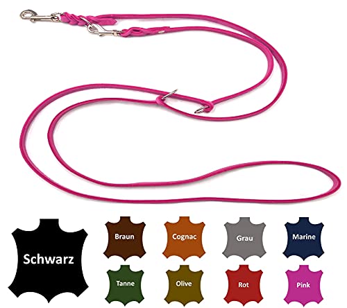 Hundeleine Fettleder kleine Hunde/große Hunde 2m / 2,40m / 2,80m / 3,50m / 5m Doppelleine verstellbar (2,40m X 12mm, Pink) von elropet