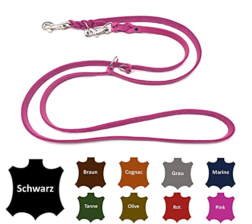 Hundeleine Fettleder kleine Hunde/große Hunde 2m / 2,40m / 2,80m / 3,50m / 5m Doppelleine verstellbar (2,40m X 15mm, Pink) von elropet