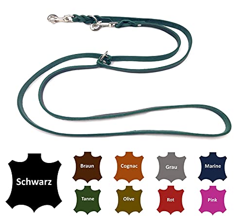 Hundeleine Fettleder kleine Hunde/große Hunde 2m / 2,40m / 2,80m / 3,50m / 5m Doppelleine verstellbar (2,40m X 15mm, Tannengrün) von elropet