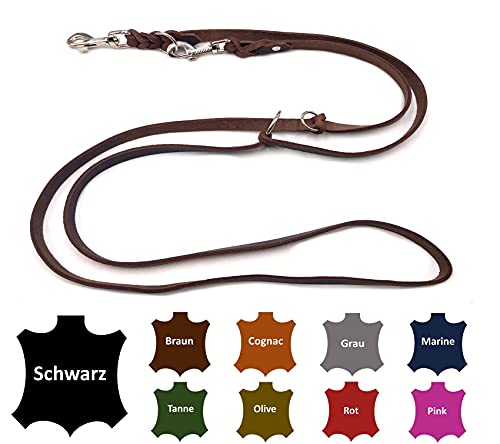 Hundeleine Fettleder kleine Hunde/große Hunde 2m / 2,40m / 2,80m / 3,50m / 5m Doppelleine verstellbar (2,80m X 15mm, Dunkelbraun) von elropet