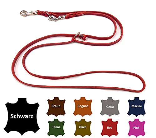 Hundeleine Fettleder kleine Hunde/große Hunde 2m / 2,40m / 2,80m / 3,50m / 5m Doppelleine verstellbar (2,80m X 15mm, Rot) von elropet