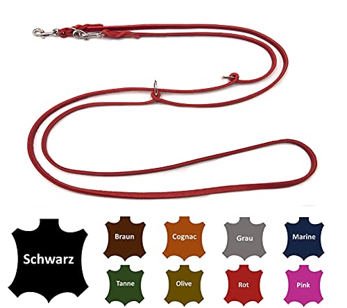 Hundeleine Fettleder kleine Hunde/große Hunde 2m / 2,40m / 2,80m / 3,50m / 5m Doppelleine verstellbar (2,80m X 8mm, Rot) von elropet