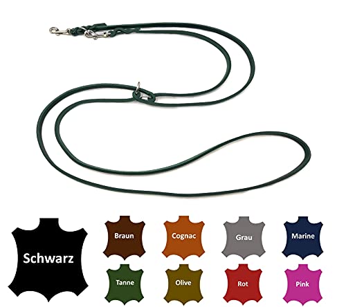 Hundeleine Fettleder kleine Hunde/große Hunde 2m / 2,40m / 2,80m / 3,50m / 5m Doppelleine verstellbar (2m X 8mm, Tannengrün) von elropet