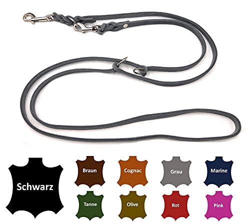 Hundeleine Fettleder kleine Hunde/große Hunde 2m / 2,40m / 2,80m / 3,50m / 5m Doppelleine verstellbar (5m X 12mm, Grau) von elropet