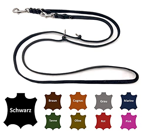 Hundeleine Fettleder kleine Hunde/große Hunde 2m / 2,40m / 2,80m / 3,50m / 5m Doppelleine verstellbar (5m X 12mm, Schwarz) von elropet