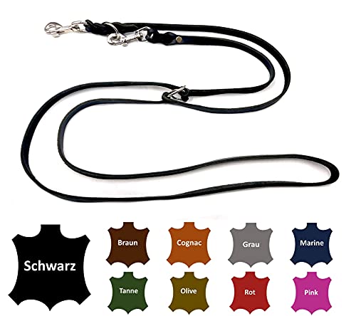 Hundeleine Fettleder kleine Hunde/große Hunde 2m / 2,40m / 2,80m / 3,50m / 5m Doppelleine verstellbar (5m X 15mm, Schwarz) von elropet