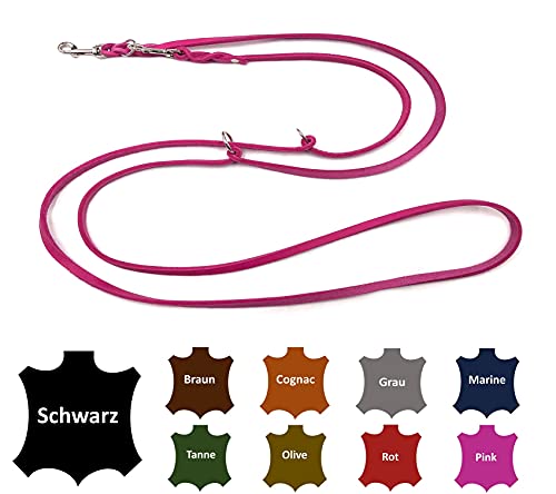 Hundeleine Fettleder kleine Hunde/große Hunde 2m / 2,40m / 2,80m / 3,50m / 5m Doppelleine verstellbar (5m X 8mm, Pink) von elropet