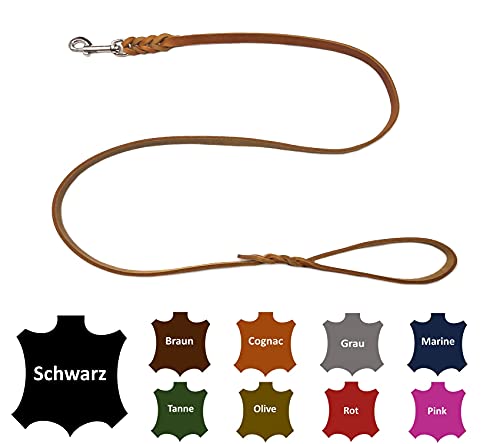 Hundeleine Fettleder kleine Hunde/große Hunde MIT Handschlaufe Made IN Germany 1m - 5m (1,0m X 12mm, Cognac) von elropet