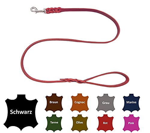 Hundeleine Fettleder kleine Hunde/große Hunde MIT Handschlaufe Made IN Germany 1m - 5m (1,0m X 12mm, Rot) von elropet