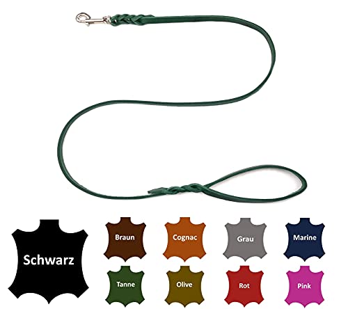 Hundeleine Fettleder kleine Hunde/große Hunde MIT Handschlaufe Made IN Germany 1m - 5m (1,0m X 12mm, Tannengrün) von elropet