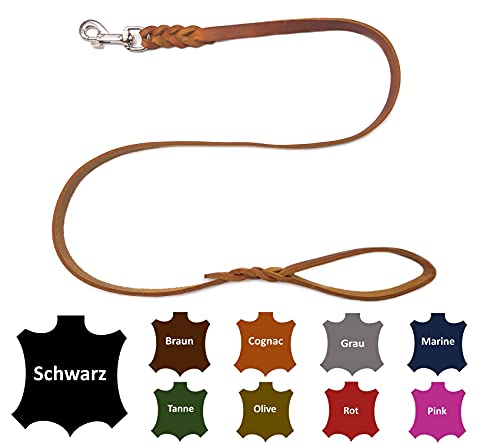 Hundeleine Fettleder kleine Hunde/große Hunde MIT Handschlaufe Made IN Germany 1m - 5m (1,0m X 15mm, Cognac) von elropet