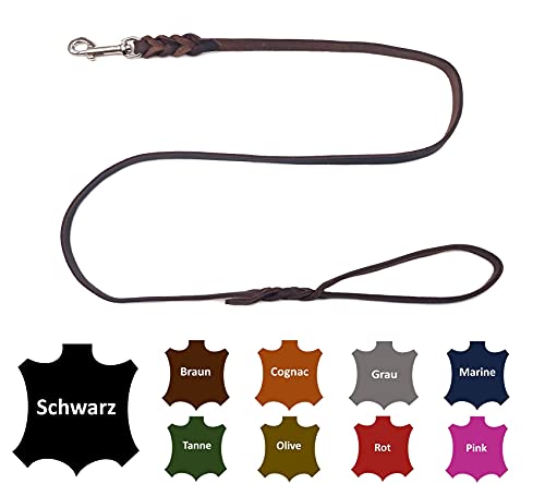 Hundeleine Fettleder kleine Hunde/große Hunde MIT Handschlaufe Made IN Germany 1m - 5m (1,25m X 12mm, Braun) von elropet