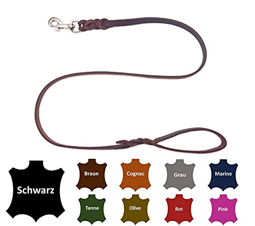 Hundeleine Fettleder kleine Hunde/große Hunde MIT Handschlaufe Made IN Germany 1m - 5m (1,25m X 15mm, Braun) von elropet