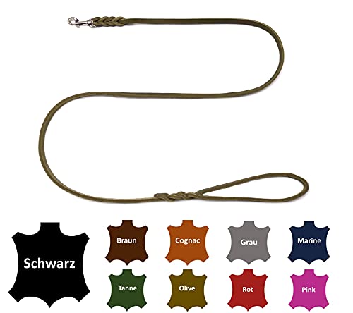 Hundeleine Fettleder kleine Hunde/große Hunde MIT Handschlaufe Made IN Germany 1m - 5m (1,5m X 8mm, Olivegrün) von elropet