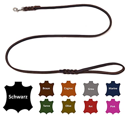 Hundeleine Fettleder kleine Hunde/große Hunde MIT Handschlaufe Made IN Germany 1m - 5m (2m X 8mm, Braun) von elropet