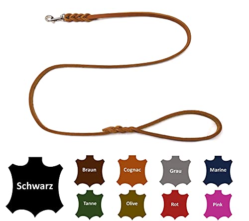 Hundeleine Fettleder kleine Hunde/große Hunde MIT Handschlaufe Made IN Germany 1m - 5m (2m X 8mm, Cognac) von elropet