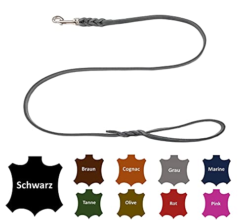 Hundeleine Fettleder kleine Hunde/große Hunde MIT Handschlaufe Made IN Germany 1m - 5m (3,0m X 12mm, Grau) von elropet