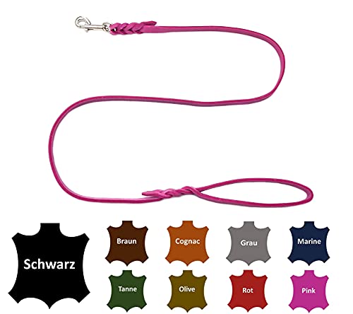 Hundeleine Fettleder kleine Hunde/große Hunde MIT Handschlaufe Made IN Germany 1m - 5m (3,0m X 12mm, Pink) von elropet