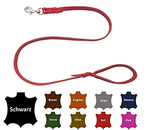 Hundeleine Fettleder kleine Hunde/große Hunde MIT Handschlaufe Made IN Germany 1m - 5m (3,0m X 15mm, Rot) von elropet