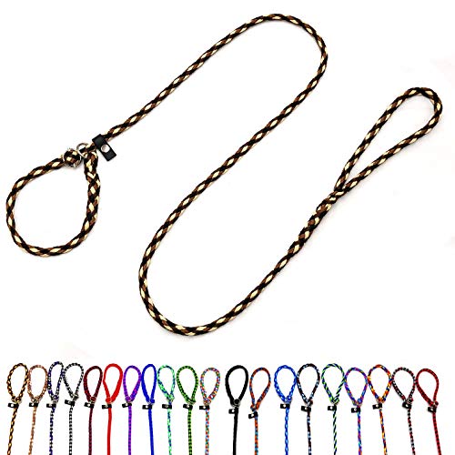 Retriever Hundeleine/Agility Leine/Moxonleine mit Zugstopp 1,30m / 1,50m / 1,70m / 2m für kleine Hunde/mittlere große Hunde bis 50 KG (1,30m kleine Hunde (8mm), Brownie (Schwarz-Braun-Beige)) von elropet