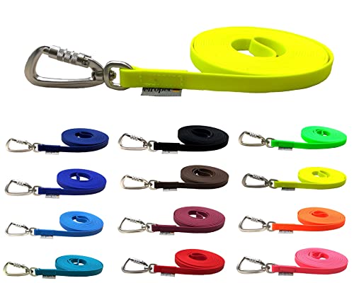 Schleppleine Biothane Hundeleine große Hunde 1m / 2m / 3m / 5m / 10m / 15m Sicherheitshaken (2m OHNE Handschlaufe, Neongelb) von elropet