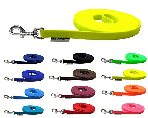 Schleppleine für Hunde Biothane Hundeleine mittlere/große Hunde Breite 16mm 1m / 3m / 5m / 10m / 15m (5m MIT Handschlaufe, Neongelb) von elropet